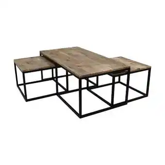 Leen Bakker HSM Collection salontafel Falco (3 stuks) - naturelkleur/zwart - 120x60x45 cm - Leen Bakker aanbieding