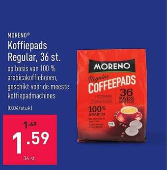 ALDI Moreno Koffiepads Regular 36 St aanbieding