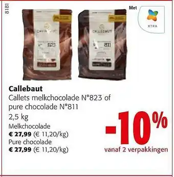 Colruyt Callebaut callets melkchocolade n°823 of pure chocolade n°811 aanbieding