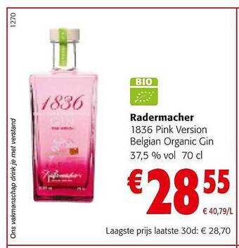 Colruyt Radermacher 1836 pink version belgian organic gin aanbieding