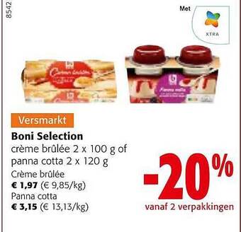 Colruyt Boni selection crème brûlée of panna cotta aanbieding