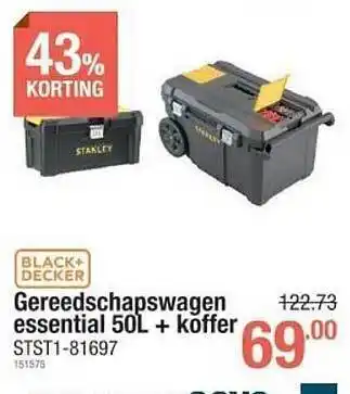 Cevo Black+decker gereedschapswagen essential 50l + koffer aanbieding