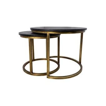 Leen Bakker HSM Collection salontafel Finnley rond (2 stuks) - zwart/goudkleur - Leen Bakker aanbieding