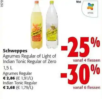 Colruyt Schweppes agrumes regular of light of indian tonic regular of zero aanbieding