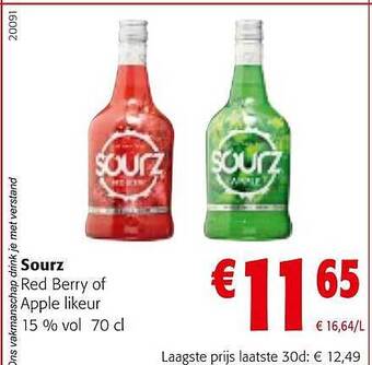 Colruyt Sourz red berry of apple likeur aanbieding