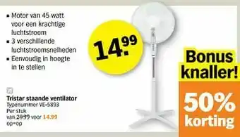 Albert Heijn Tristar staande ventilator typenummer ve-5893 aanbieding