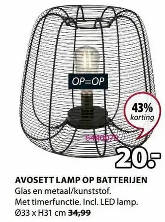 Jysk Avosett lamp op batterijen aanbieding