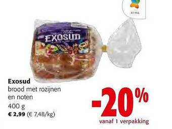Colruyt Exosud brood met rozijnen en noten aanbieding