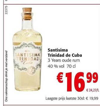 Colruyt Santisima trinidad de cuba 3 years oude rum aanbieding
