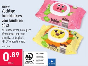 ALDI Bebino Vochtige toiletdoekjes voor kinderen 60 st. aanbieding