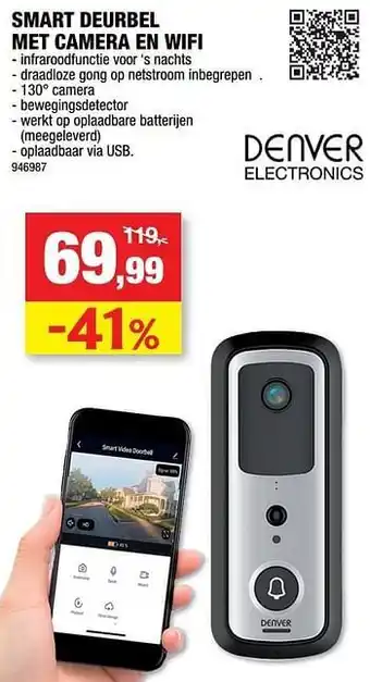 Hubo Denver electronics smart deurbel met camera en wifi aanbieding
