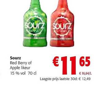 Colruyt Sourz red berry of apple likeur aanbieding