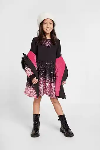 Desigual Katoenen jurk met klokkende rok - black - 7/8 aanbieding