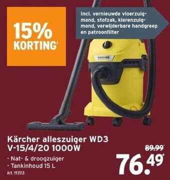 Karcher alleszuiger WD3 V-15/4/20 1000W