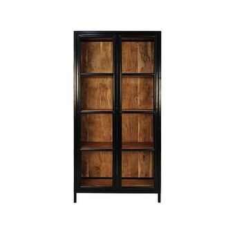 Leen Bakker Vitrinekast kingston - naturelkleur/zwart - 185x90x40 cm - Leen Bakker aanbieding