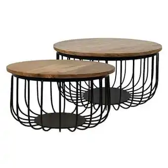 Leen Bakker Hsm collection salontafel maden (2 stuks) - naturel/zwart - 60x33 cm - Leen Bakker aanbieding