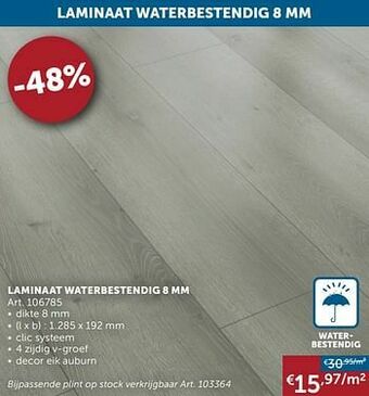 Zelfbouwmarkt Laminaat waterbestendig 8 mm aanbieding