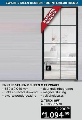 Zelfbouwmarkt Enkele stalen deuren mat zwart trixi 8w aanbieding