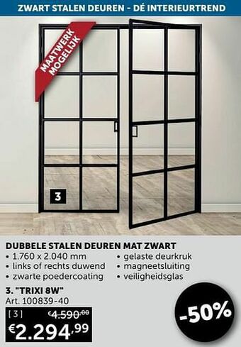 Zelfbouwmarkt Dubbele stalen deuren mat zwart trixi 8w aanbieding