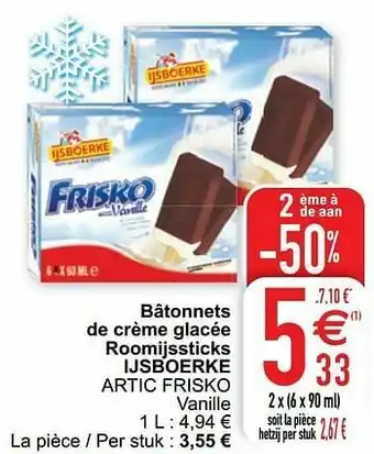 Bâtonnets de crème glacée roomijssticks ijsboerke artic frisko