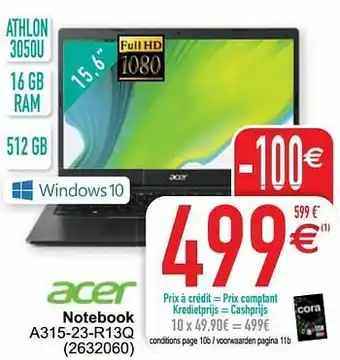 Cora Acer notebook a315-23-r13q aanbieding