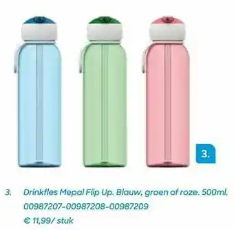 Drinkfles mepal flip up. blauw, groen of roze