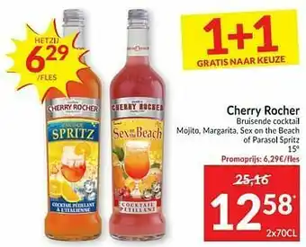 Intermarché Cherry rocher bruisende cocktail mojito, margarita, sex on the beach of parasol spritz aanbieding