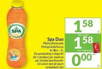 Intermarché Spa duo platte limonade mango+abrikoos aanbieding