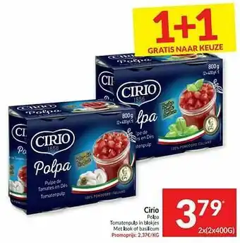 Intermarché Cirio polpa tomatenpulp in blokjes met look of basilicum aanbieding