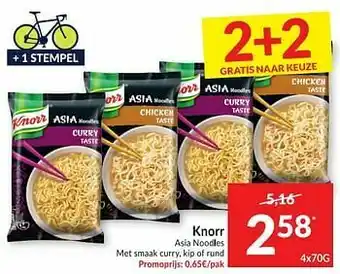 Intermarché Knorr asia noodles met smaak curry kip of rund aanbieding