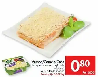 Intermarché Vamos-come a casa lasagne, moussaka, tagliatelle of penne aanbieding