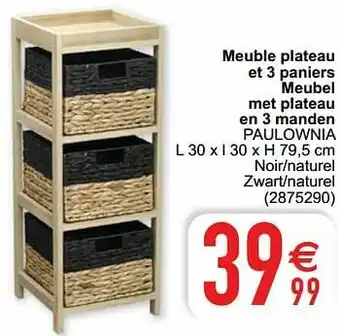 Meuble plateau et 3 paniers meubel met plateau en 3 manden paulownia
