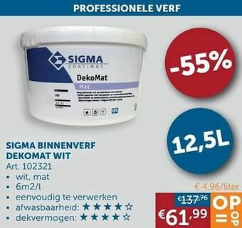 Zelfbouwmarkt Sigma binnenverf dekomat wit aanbieding