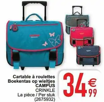 Cartable à roulettes boekentas op wieltjes campus crinkle