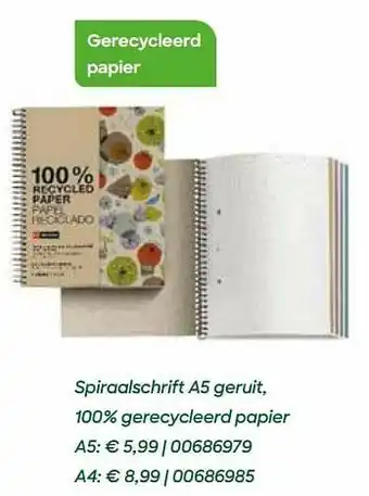 Spiraalschrift a5 geruit, 100% gerecycleerd papier