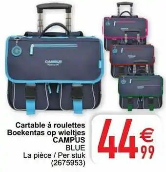 Cora Cartable à roulettes boekentas op wieltjes campus blue aanbieding