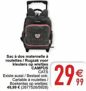 Cora Sac à dos maternelle à roulettes - rugzak voor kleuters op wieltjes campus cats aanbieding
