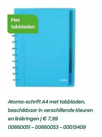 AVA Atoma-schrift a4 met tabbladen, beschikbaar in verschillende kleuren en liniëringen aanbieding
