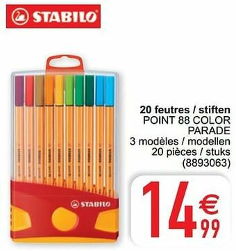 20 feutres - stiften point 88 color parade