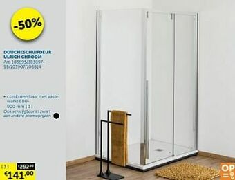 Doucheschuifdeur ulrich chroom combineerbaar met vaste wand