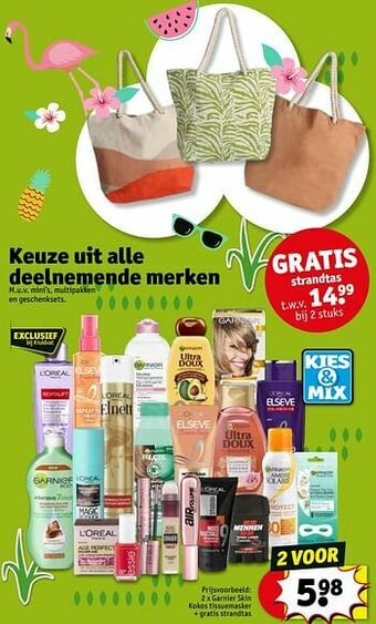 Kruidvat Garnier skin kokos tissuemasker + gratis strandtas aanbieding