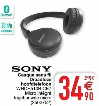 Cora Sony casque sans fil draadloze hoofdtelefoon whch510b.ce7 aanbieding