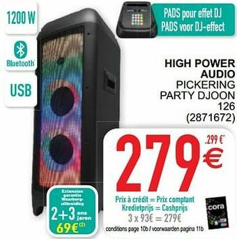 Cora High power audio pickering party djoon 126 aanbieding
