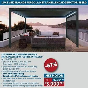 Zelfbouwmarkt Luxueuze vrijstaande pergola met lamellendak sonny antraciet aanbieding