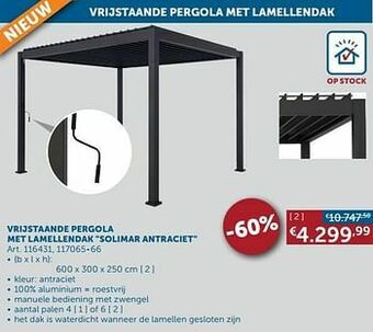 Vrijstaande pergola met lamellendak solimar antraciet