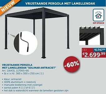 Zelfbouwmarkt Vrijstaande pergola met lamellendak solimar antraciet aanbieding