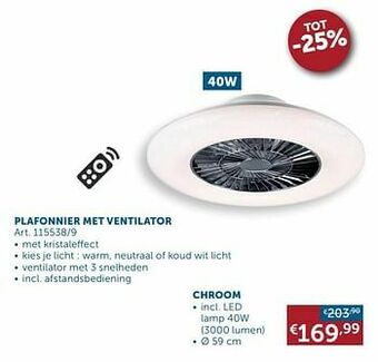 Zelfbouwmarkt Plafonnier met ventilator chroom aanbieding