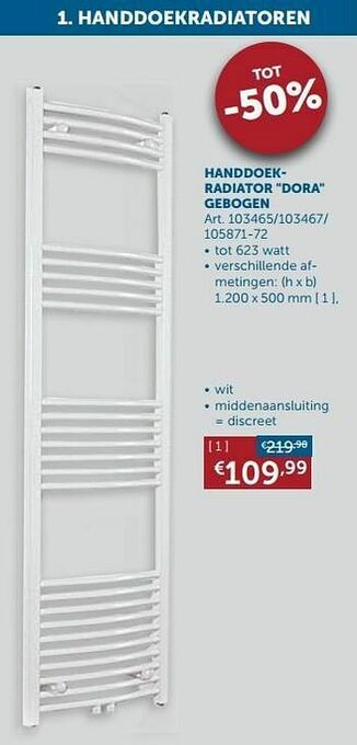 Handdoekradiator dora gebogen verschillende afmetingen