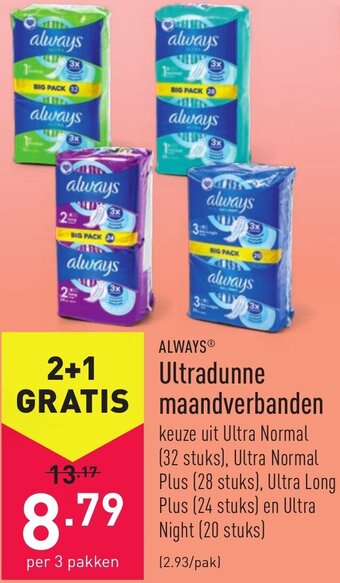 ALDI Always Ultradunne maandverbanden aanbieding