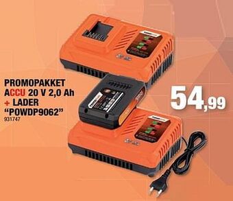 Hubo Powerplus promopakket accu 20 v 2,0 ah + lader powdp9062 aanbieding